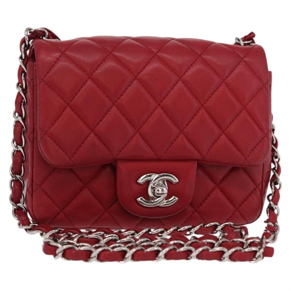 【原宿店限定】シャネル CHANEL ショルダーバッグ ミニマトラッセ チェーン ラムスキン レッド シルバー レディース 152236V