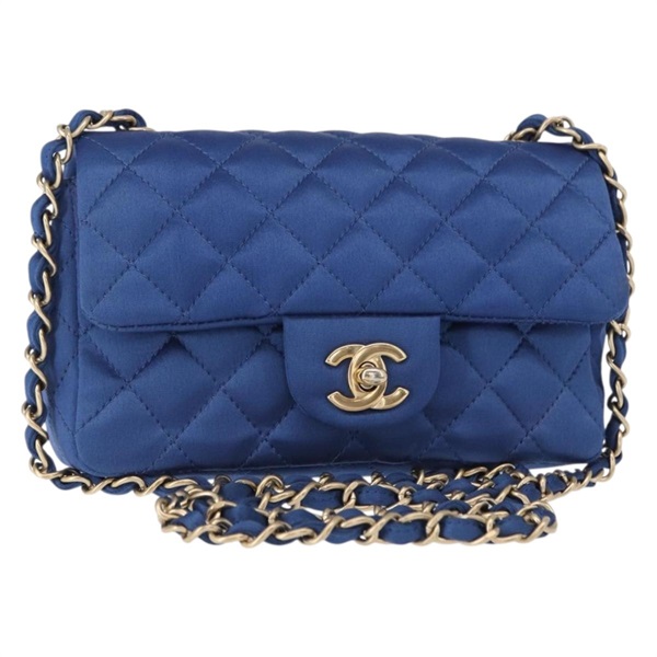 【原宿店限定】シャネル CHANEL ショルダーバッグ マトラッセ20 チェーン サテン ブルー ゴールド レディース 153332SM