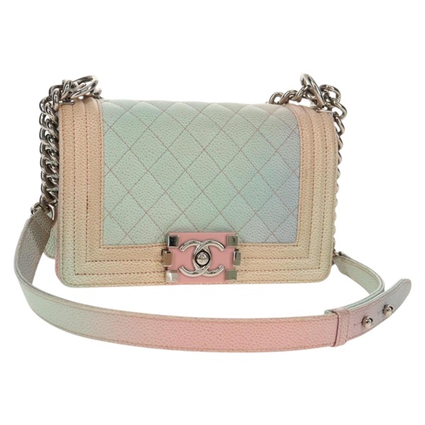 【原宿店限定】シャネル CHANEL ショルダーバッグ チェーン ボーイシャネル キャビアスキン シルバー レディース 153621SAM