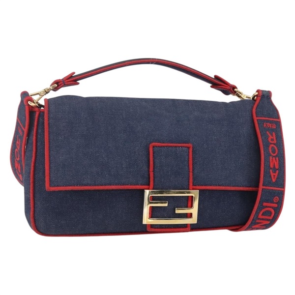 【原宿店限定】フェンディ FENDI ショルダーバッグ マンマバゲット デニム 2way ネイビー ゴールド レディース 154083M