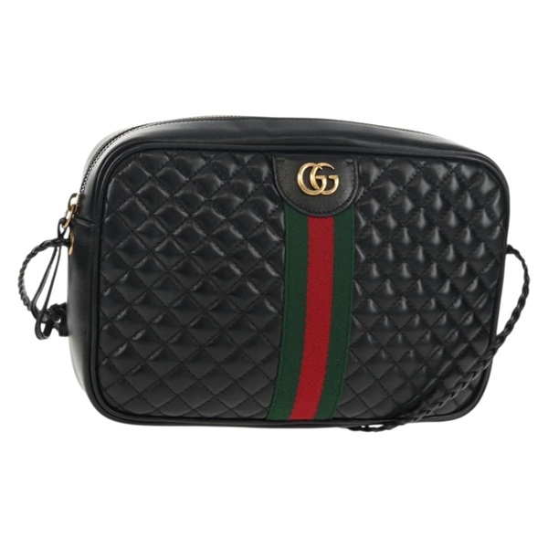 【原宿店限定】グッチ GUCCI ショルダーバッグ GGマーモント ウェブシェリーライン レザー ブラック ゴールド 541051 レディース 152695V