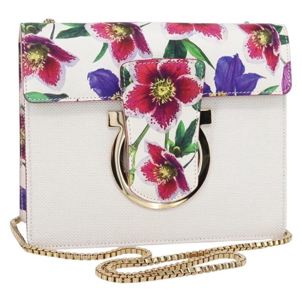 【原宿店限定】サルヴァトーレフェラガモ Salvatore Ferragamo ショルダーバッグ チェーン ガンチーニ キャンバス マルチカラー ゴールド レディース 154076SAM