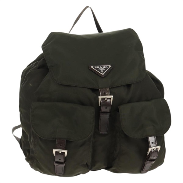 【原宿店限定】プラダ PRADA バックパック ナイロン カーキ シルバー レディース yk19728V