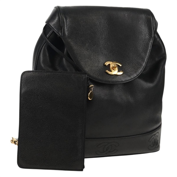 【原宿店限定】シャネル CHANEL バックパック トリプル ココ キャビアスキン ブラック ゴールド レディース yk19848V