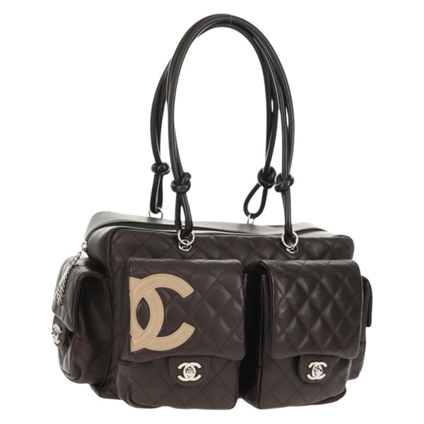 【原宿店限定】シャネル CHANEL ボストンバッグ マトラッセ カンボンライン カーフスキン ブラウン シルバー レディース 142690V