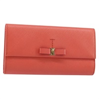 【原宿店限定】サルヴァトーレフェラガモ Salvatore Ferragamo 長財布 ヴァラ レザー オレンジ ゴールド レディース BA7289V