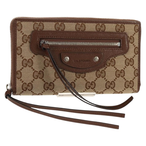 【原宿店限定】グッチ GUCCI 長財布 GGキャンバス GUCCI x BALENCIAGA コラボ ベージュ シルバー 681710 レディース BA7286M