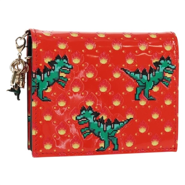 【原宿店限定】クリスチャンディオール Christian Dior コンパクトウォレット 財布 パテントレザー レッド ゴールド レディース 147975M