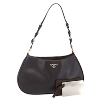 【原宿店限定】プラダ PRADA アクセサリーポーチ レザー ダークブラウン ゴールド レディース 149220V