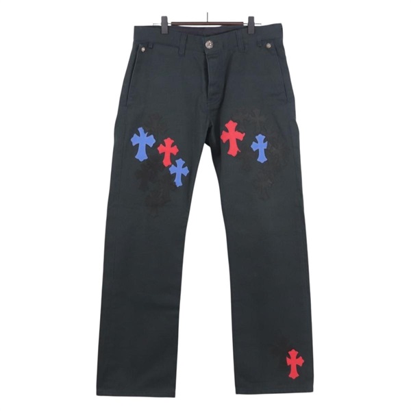 【原宿店限定】クロムハーツ Chrome Hearts パンツ セメタリークロスパッチ　チノパン コットン ブラック レディース 138519M