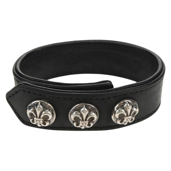 【原宿店限定】クロムハーツ Chrome Hearts ブレスレット 3ボタン 2スナップ　フレアボタン レザー ブラック レディース 150918AM