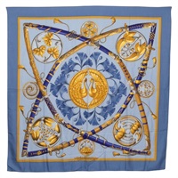 【原宿店限定】エルメス HERMES カレ140 スカーフ シルク カシミア ライトブルー レディース 121330V