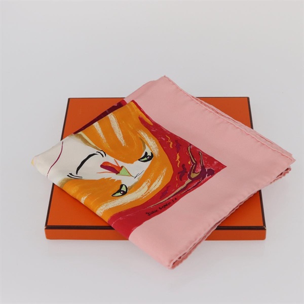 【原宿店限定】HERMES Carre 90 Scarf ""Smiles in Third millenary"" Silk Pink Auth SW1826M