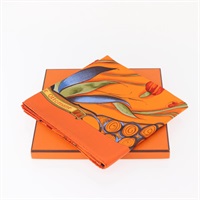 【原宿店限定】HERMES Carre 90 Scarf ""Ceramique Ottomane"" Silk Orange Auth SW1827M