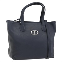 【原宿店限定】クリスチャンディオール Christian Dior ハンドバッグ レザー 2way ネイビー シルバー レディース 156185V