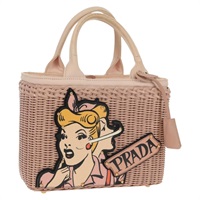 【原宿店限定】プラダ PRADA ハンドバッグ MIDOLLINO PATCH ウィッカーカゴバッグ ラタン ピンク ゴールド 1BG835 レディース 153331V