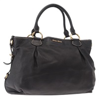 【原宿店限定】ミュウ ミュウ Miu Miu ハンドバッグ レザー ブラック ゴールド レディース am10031V