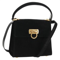 【原宿店限定】サルヴァトーレフェラガモ Salvatore Ferragamo ハンドバッグ ガンチーニ スエード 2way ブラック ゴールド レディース 160237V