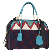 【原宿店限定】プラダ PRADA ハンドバッグ ナイロン レザー 2way マルチカラー ゴールド レディース am10244M