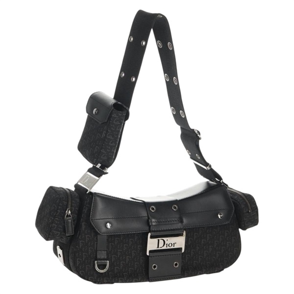 【原宿店限定】クリスチャンディオール Christian Dior ストリートシック ショルダーバッグ トロッターキャンバス ブラック シルバー レディース am9801V
