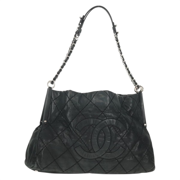 【原宿店限定】シャネル CHANEL ショルダーバッグ チェーン コーティングキャンバス ブラック シルバー レディース ka583V