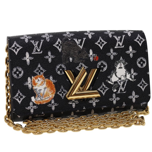 【原宿店限定】ルイ・ヴィトン LOUIS VUITTON ポルトフォイユ ツイストチェーン 財布 モノグラム キャット ブラック M63888 レディース ar6463S