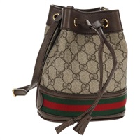 【原宿店限定】グッチ GUCCI オフディア　ミニバケットバッグ ショルダーバッグ GGスプリーム ウェブシェリーライン PVC ベージュ ゴールド 550620 レディース 142976SAM