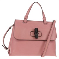 【原宿店限定】グッチ GUCCI デイリー バンブー ショルダーバッグ レザー 2way ピンク シルバー 370831 527066 レディース 153704V