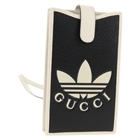 【原宿店限定】グッチ GUCCI ショルダーバッグ adidas スマートフォンケース レザー ブラック ホワイト 702203 レディース 155331M