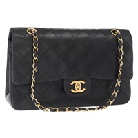 【原宿店限定】シャネル CHANEL ショルダーバッグ マトラッセ25 ダブルフラップ チェーン ラムスキン ブラック ゴールド レディース ka696V