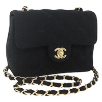 【原宿店限定】シャネル CHANEL ショルダーバッグ ミニマトラッセ17 チェーン 綿 ブラック ゴールド レディース 157981SAV