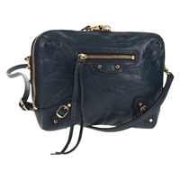 【原宿店限定】バレンシアガ BALENCIAGA クラシックレポーター ショルダーバッグ レザー ネイビー ゴールド 488795 レディース am10138V