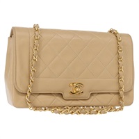 【原宿店限定】シャネル CHANEL ダイアナ ショルダーバッグ マトラッセ チェーン ラムスキン ベージュ ゴールド レディース ka906V