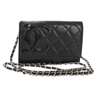 【原宿店限定】シャネル CHANEL ショルダーバッグ カンボンライン チェーン レザー ブラック シルバー レディース 157964SAV