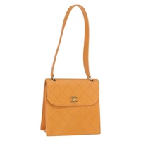 【原宿店限定】シャネル CHANEL ショルダーバッグ マトラッセ キャビアスキン オレンジ ゴールド レディース 158942V