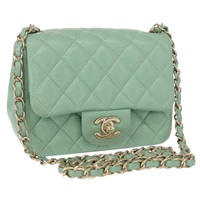 【原宿店限定】シャネル CHANEL ミニマトラッセ 16 ショルダーバッグ チェーン ラムスキン ライムグリーン ゴールド レディース BA9219V