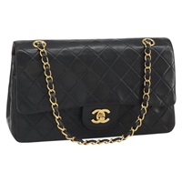 【原宿店限定】シャネル CHANEL ショルダーバッグ マトラッセ25 ダブルフラップ チェーン ラムスキン ブラック ゴールド レディース BA9221V