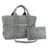 【原宿店限定】シャネル CHANEL ドーヴィル トートバッグ チェーン デニム ブルー レディース ka852V