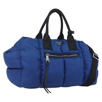 【原宿店限定】プラダ PRADA ボストンバッグ ナイロン 2way ブルー シルバー レディース 159437SAV