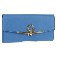 【原宿店限定】サルヴァトーレフェラガモ Salvatore Ferragamo 長財布 ガンチーニ レザー ブルー ゴールド レディース 156708V