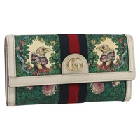 【原宿店限定】グッチ GUCCI 長財布 GGマーモント シェリーライン ヒグチユウコ PVC グリーン ゴールド 523153 レディース 158662SAM