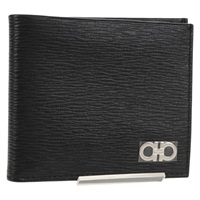 【原宿店限定】サルヴァトーレフェラガモ Salvatore Ferragamo コンパクトウォレット 財布 ガンチーニ レザー ブラック シルバー レディース am9850V