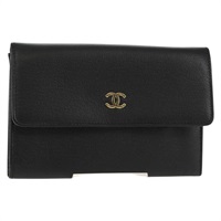 【原宿店限定】シャネル CHANEL 財布 カーフスキン ブラック ゴールド レディース am9909V