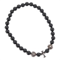【原宿店限定】クロムハーツ Chrome Hearts ブレスレット CHクロス　オニキス　6mmビーズブレス Ag925 ブラック レディース 143051M