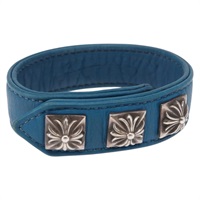 【原宿店限定】クロムハーツ Chrome Hearts ブレスレット 3ボタン 2スナップ ピラミッドクロスボタン Ag925 ターコイズブルー レディース 146389M