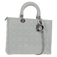 【原宿店限定】クリスチャンディオール Christian Dior レディーディオール ハンドバッグ カナージュ ラムスキン ホワイト シルバー レディース 164088SAM