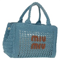 【原宿店限定】ミュウ ミュウ Miu Miu ハンドバッグ ラフィア ライトブルー ゴールド レディース 163039V