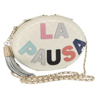 シャネル CHANEL ラパウザ ショルダーバッグ チェーン Vステッチ レザー ホワイト ゴールド レディース 161720SAV