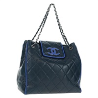 【原宿店限定】シャネル CHANEL トートバッグ マトラッセ チェーン ショルダーバッグ ラムスキン ネイビー シルバー レディース 163283V