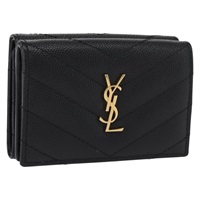 【原宿店限定】サンローラン SAINT LAURENT 三つ折り財布 レザー ブラック ゴールド レディース ka1736V
